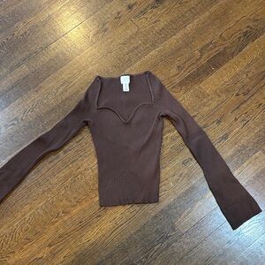 H&M Chocolate Ribbed Long Sleeve Top